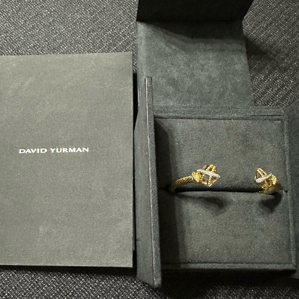 David Yurman 18k Yellow Gold Champagne Citrine Diamond 4mm Cable Wrap Bracelet